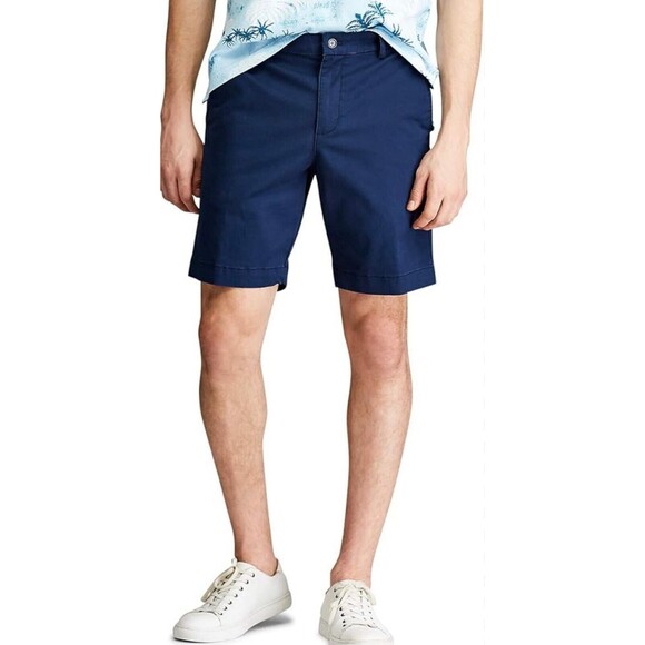 New Mens Classic Chaps Flat Front Shorts Stretch Brush Cotton Navy 38 10” Inseam - Picture 1 of 6
